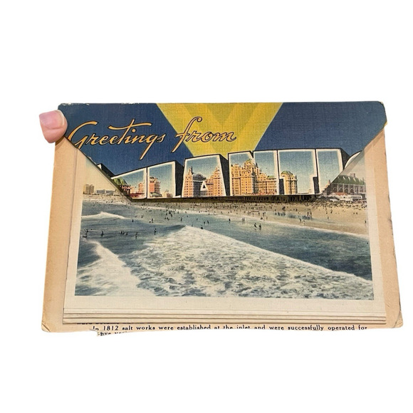 Vtg Souvenir Folder Atlantic City Photos 18 Two Sided Color Scenes 1940's Art - Picture 2 of 13